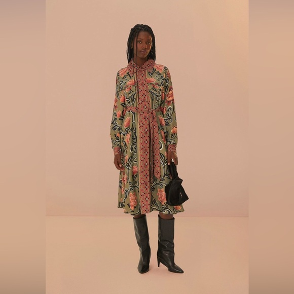 Farm Rio Arabesque Floral Green Midi Dress